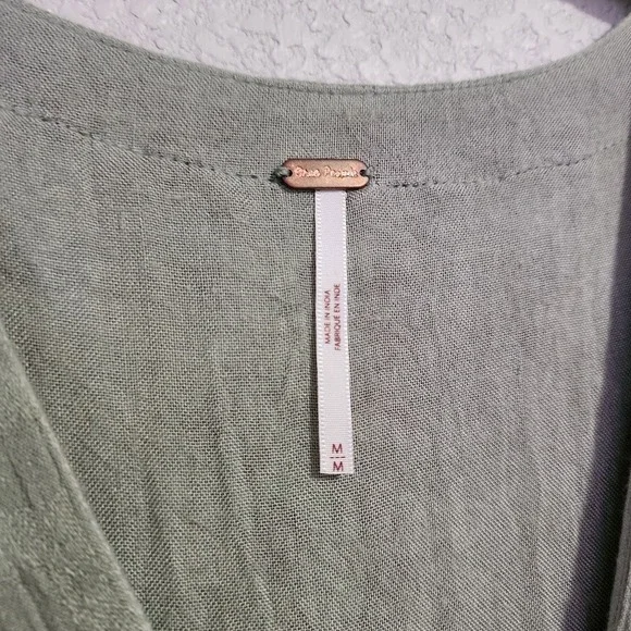 FREE PEOPLE Embroidered Midi Dress Sage Green Boho Festival M - Picture 5 of 12